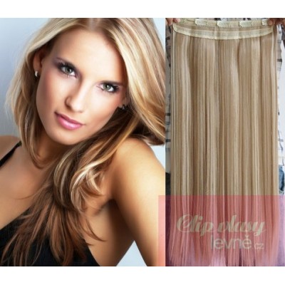 16 inches one piece full head 5 clips clip in hair weft extensions straight – platinum blonde/light brown