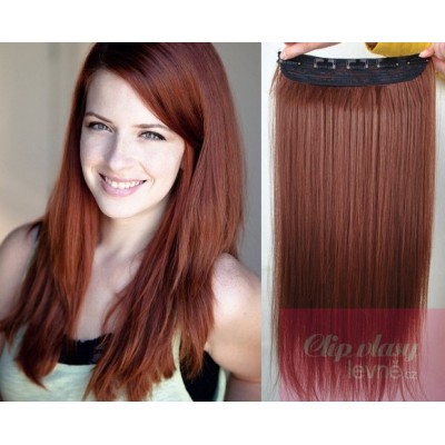 20 inches one piece full head 5 clips clip in hair weft extensions straight – copper red