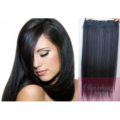 24 inches one piece full head 5 clips clip in hair weft extensions straight – black