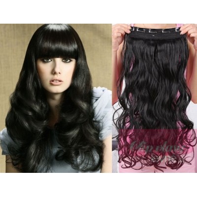 16 inches one piece full head 5 clips clip in hair weft extensions wavy – black