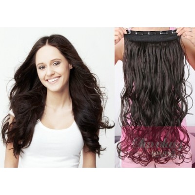 16 inches one piece full head 5 clips clip in hair weft extensions wavy – natural black