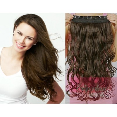 16 inches one piece full head 5 clips clip in hair weft extensions wavy – dark brown