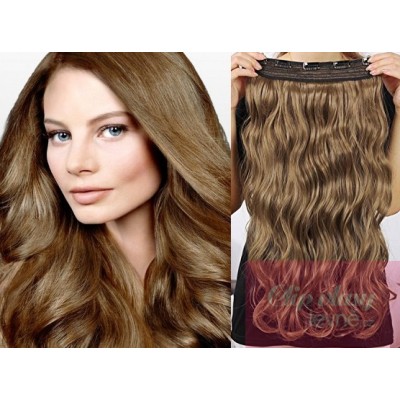 16 inches one piece full head 5 clips clip in hair weft extensions wavy – light brown