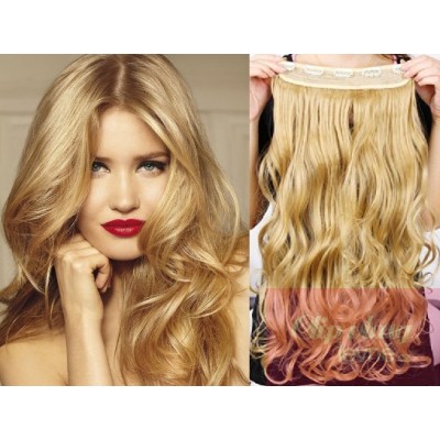 16 inches one piece full head 5 clips clip in hair weft extensions wavy – natural blonde