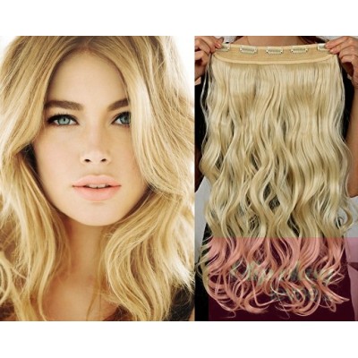 16 inches one piece full head 5 clips clip in hair weft extensions wavy – the lightest blonde