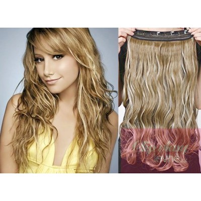16 inches one piece full head 5 clips clip in hair weft extensions wavy – mixed blonde