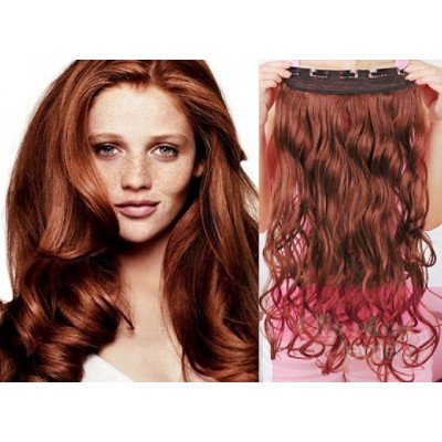 16 inches one piece full head 5 clips clip in hair weft extensions wavy – copper red