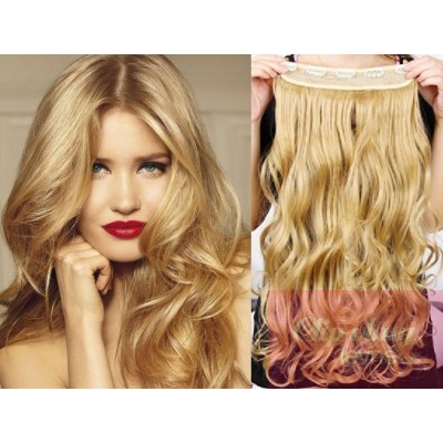 24 inches one piece full head 5 clips clip in kanekalon weft wavy – natural blonde