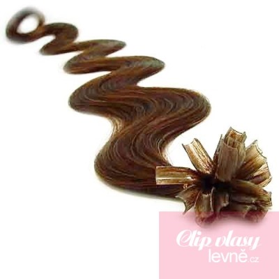 20 inch (50cm) Nail tip / U tip human hair pre bonded extensions wavy - medium light brown