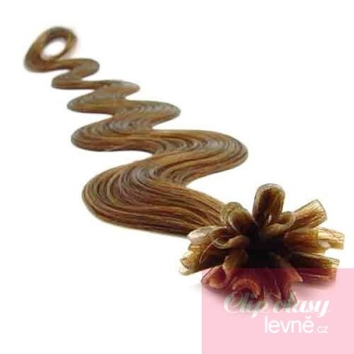 20 inch (50cm) Nail tip / U tip human hair pre bonded extensions wavy - light brown