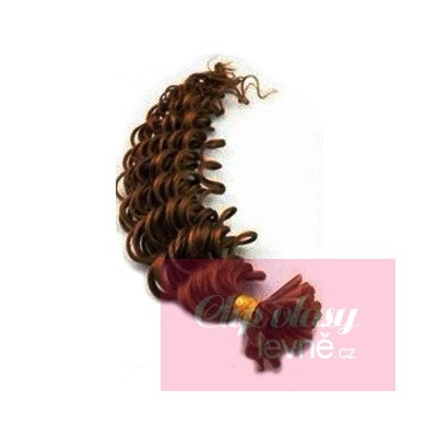 24 inch (60cm) Nail tip / U tip human hair pre bonded extensions curly - medium brown