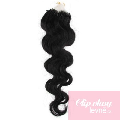 20 inch (50cm) Micro ring / easy ring human hair extensions wavy - black