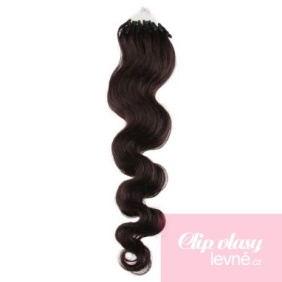 20 inch (50cm) Micro ring / easy ring human hair extensions wavy - natural black