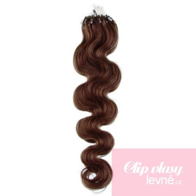 20 inch (50cm) Micro ring / easy ring human hair extensions wavy - medium brown