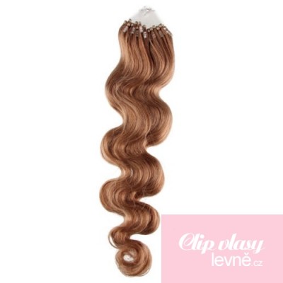 20 inch (50cm) Micro ring / easy ring human hair extensions wavy - light brown