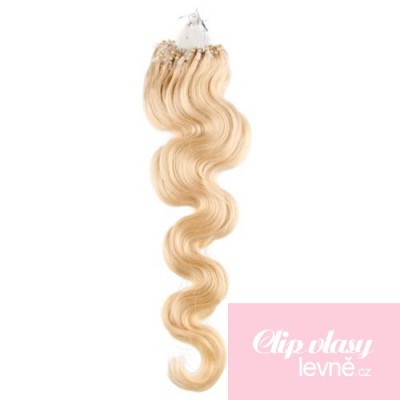 20 inch (50cm) Micro ring / easy ring human hair extensions wavy - the lightest blonde