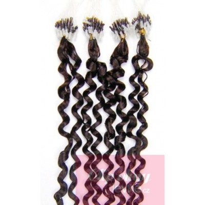 20 inch (50cm) Micro ring / easy ring human hair extensions curly REMY - dark brown