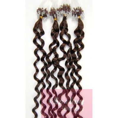 20 inch (50cm) Micro ring / easy ring human hair extensions curly REMY - medium brown