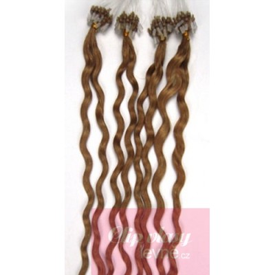 20 inch (50cm) Micro ring / easy ring human hair extensions curly REMY - light brown