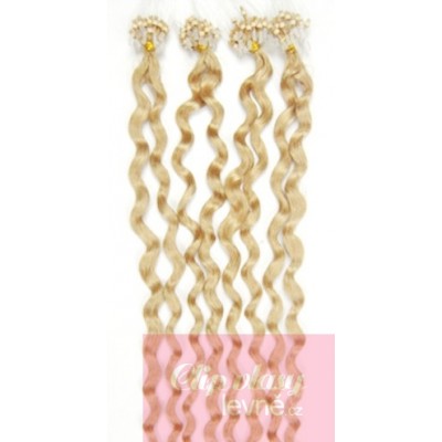 20 inch (50cm) Micro ring / easy ring human hair extensions curly REMY - the lightest blonde