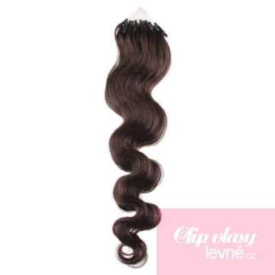24 inch (60cm) Micro ring / easy ring human hair extensions wavy - dark brown