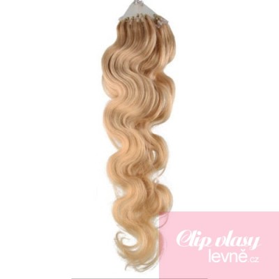 24 inch (60cm) Micro ring / easy ring human hair extensions wavy - natural blonde