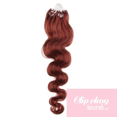 24 inch (60cm) Micro ring / easy ring human hair extensions wavy - copper red