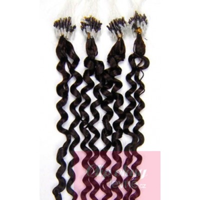 24 inch (60cm) Micro ring / easy ring human hair extensions curly REMY - natural black