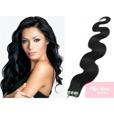 20 inch (50cm) Tape IN human REMY hair wavy - black
