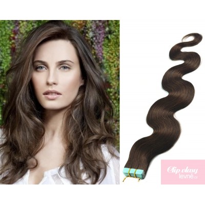 20 inch (50cm) Tape IN human REMY hair wavy - dark brown