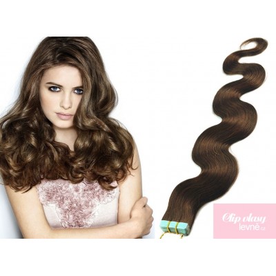 20 inch (50cm) Tape IN human REMY hair wavy - medium brown