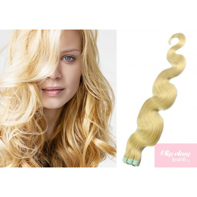 20 inch (50cm) Tape IN human REMY hair wavy - the lightest blonde