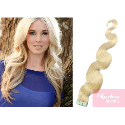 20 inch (50cm) Tape IN human REMY hair wavy - platinum blonde