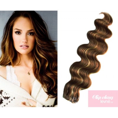 20 inch (50cm) Tape IN human REMY hair wavy - dark brown/blonde