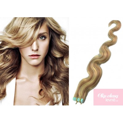 20 inch (50cm) Tape IN human REMY hair wavy - mixed blonde