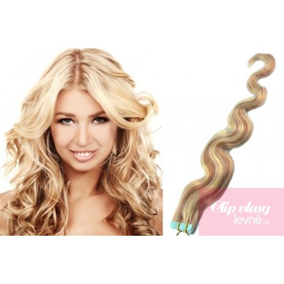 20 inch (50cm) Tape IN human REMY hair wavy - platinum/light brown