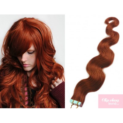 20 inch (50cm) Tape IN human REMY hair wavy - copper red