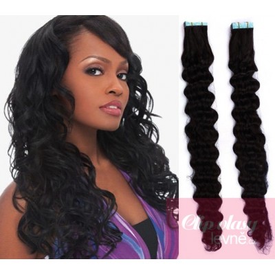 20 inch (50cm) Tape IN human REMY hair curly - black