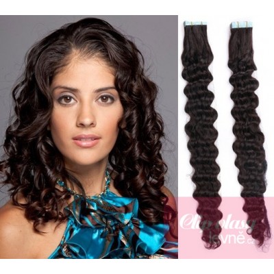20 inch (50cm) Tape IN human REMY hair curly - natural black