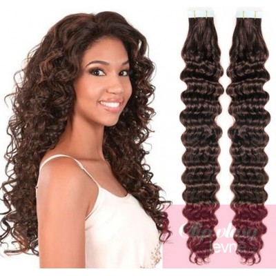 20 inch (50cm) Tape IN human REMY hair curly - dark brown