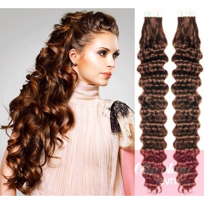 20 inch (50cm) Tape IN human REMY hair curly - medium brown
