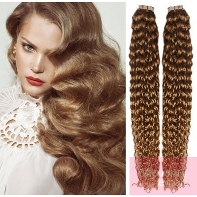 20 inch (50cm) Tape IN human REMY hair curly - light brown