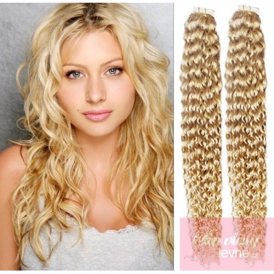 20 inch (50cm) Tape IN human REMY hair curly - the lightest blonde
