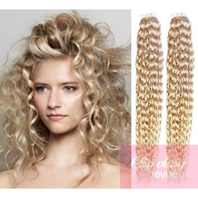 20 inch (50cm) Tape IN human REMY hair curly - platinum blonde