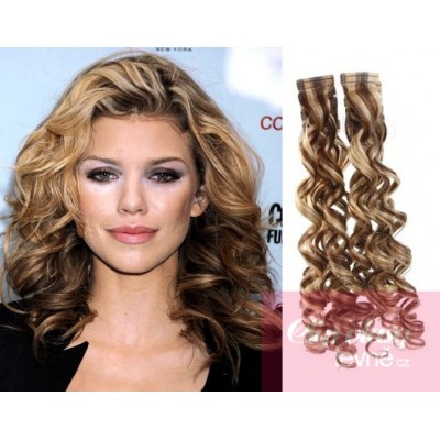 20 inch (50cm) Tape IN human REMY hair curly - mixed blonde