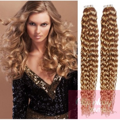 20 inch (50cm) Tape IN human REMY hair curly - light blonde/natural blonde