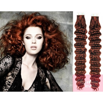 20 inch (50cm) Tape IN human REMY hair curly - copper red