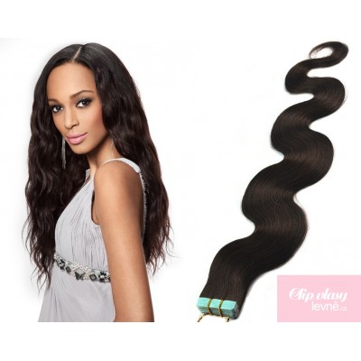 24 inch (60cm) Tape IN human REMY hair wavy - natural black - Hair  Extensions Sale
