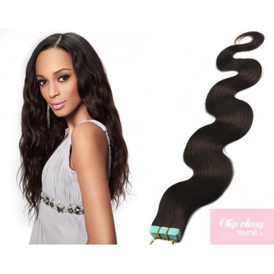 24 inch (60cm) Tape IN human REMY hair wavy - natural black