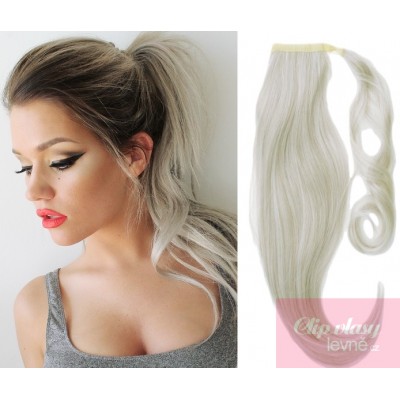 Clip in ponytail wrap hair extensions 24 inch straight - silver